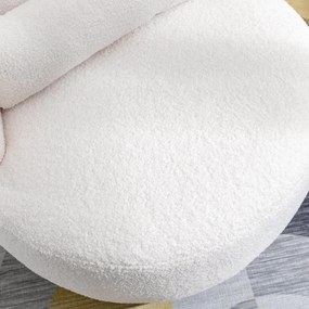 Scaun Birou Girevol din Pluș Teddy cu Pernă Lombară, Bază Metalică Rotativă la 360°, Capacitate 100 kg, 65x70x73 cm, Alb