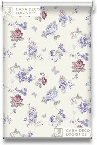 Roletă textilă Floral 8019 crem cu flori mov și roz