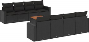 vidaXL Set mobilier de grădină cu perne, 9 piese, negru, poliratan