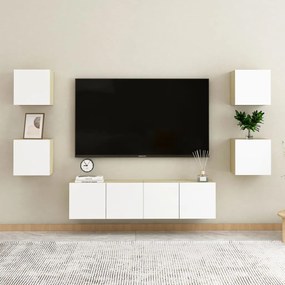 Dulapuri TV montaj perete 2 buc. alb stejar sonoma 30,5x30x30cm 2, alb si stejar sonoma