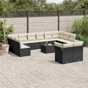 3250275 vidaXL Set mobilier de grădină cu perne, 13 piese, negru, poliratan