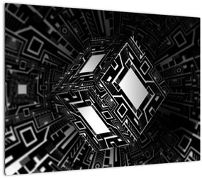 Tablou pe sticlă cu un cub abstract (70x50 cm)