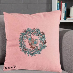 Perna Decorativa Coroana Turcoaz cu Manusi, 40x40 cm, Roz, Husa Detasabila, Perna Inclusa, BEKZ®
