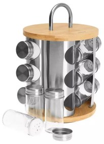 Borcane pentru condimente pe suport Klausberg KB 7552, 12 buc. borcane, bambus si otel, inox / maro