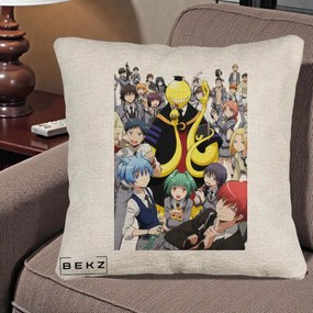 Perna Personalizata Assassination Classroom Grup Complet Anime, 40x40 cm, Bej Canapea, Husa Detasabila, Perna Inclusa, BEKZ®