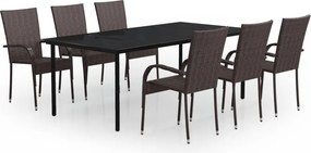 vidaXL Set mobilier de grădină, 7 piese, maro și negru