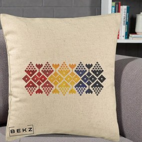 Perna Personalizata Motiv Tricolor Romanesc Broderie, 40x40 cm, Bej, Husa Detasabila, Perna Inclusa, BEKZ®