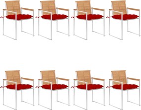 vidaXL Scaune de grădină cu perne, 8 buc., lemn masiv de tec