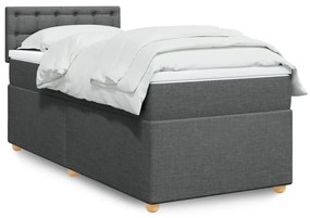 vidaXL Pat box spring cu saltea, gri închis, 90x200 cm, textil