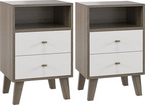 HOMCOM Set de 2 Noptiere Moderne cu 2 Sertare și Spațiu Deschis, Măsuța Laterală pentru Dormitor, 40x34x64 cm, Gri