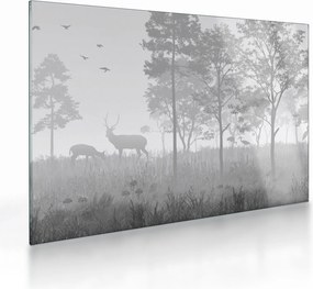 Tablou pe sticlă - Pajiște cu cerbi (70x50 cm)