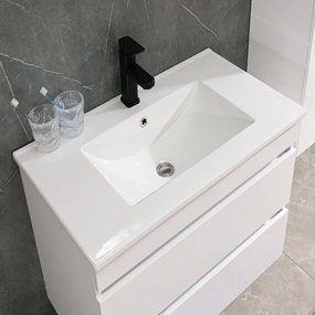 Mască de baie Cube 80 cu chiuvetă ceramică, 2 sertare, vopsită în alb lucios