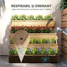 Outsunny Strat de Grădină Înălțat pe 4 Niveluri și Orificii de Drenaj, 75x57x60,5 cm, Lemn Natural | Aosom Romania