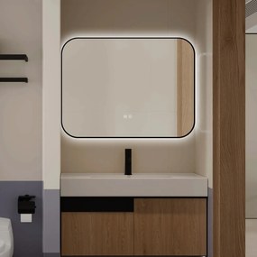 🪞 Oglindă LED cu Touch și Funcție Dezaburire – Ramă Negru, 80x60 cm, Model J187-8060 Smack