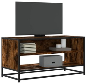 848886 vidaXL Comodă TV, stejar fumuriu, 91x40x46 cm lemn prelucrat și metal