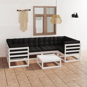 Set mobilier gradina cu perne, 7 piese, alb, lemn masiv de pin Alb, 1, Da