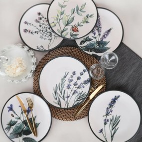 Set of 6 shallow stoneware plates Herbal 25 cm
