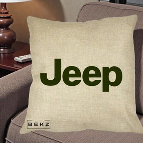 Perna Personalizata cu emblema Jeep, 40x40 cm, Crem, Husa Detasabila, Perna Inclusa, BEKZ®
