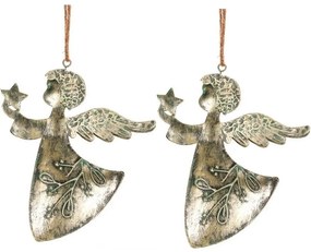 Decorație de Crăciun suspendată Înger 2 buc.,metal, auriu, 16 x 1 x 13 cm