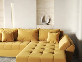 Colțar extensibil dumonde cu ladă de depozitare si sezut confortabil din spuma high-density, Loana Royal Muștar II 270x185 cm