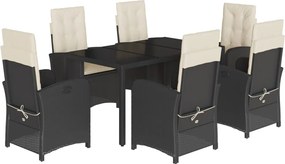 vidaXL Set mobilier de grădină cu perne, 7 piese, negru, poliratan
