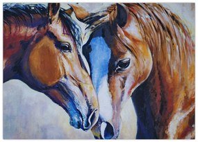 Tablou pe sticlă - Caii îndrăgostiți (70x50 cm)
