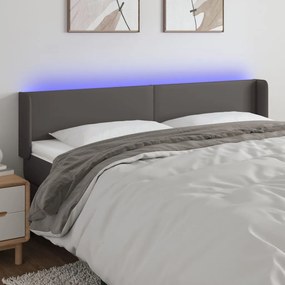 3123068 vidaXL Tăblie de pat cu LED, gri, 203x16x78/88 cm, piele ecologică