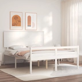 3195487 vidaXL Cadru de pat senior cu tăblie, alb, king size, lemn masiv