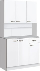 HOMCOM Bufet de bucătărie dulap de bucătărie contemporan depozitare multiplă 6 uși 1 sertar + blat mare | Aosom Romania