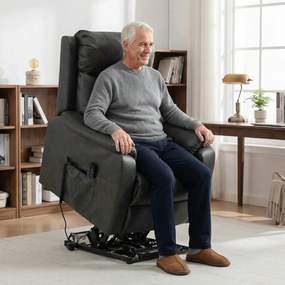 HOMCOM Fotoliu cu ridicare și relaxare pentru seniori, fotoliu electric cu lift din piele ecologică cu dublu motor, perne cu arc, Negru | Aosom Romania