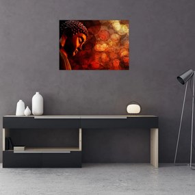 Tablou pe sticlă - Buddha în nuanțe roșii (70x50 cm)