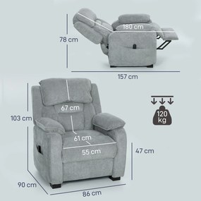 HOMCOM Fotoliu Electric Reclinabil 150° cu Suport pentru Picioare, Port USB, Fotoliu Reclinabil Silențios, Sezut Larg, Telecomandă, Funcție Memorie, din Catifea, pentru Living, Gri | Aosom Romania