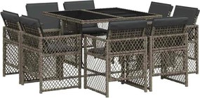 vidaXL Set mobilier grădină cu perne, 9 piese, gri, poliratan