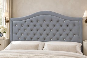 Pat tapițat Chesterfield din catifea Solaria Deluxe Cristal 120×200 cm, gri deschis, cu ladă de depozitare