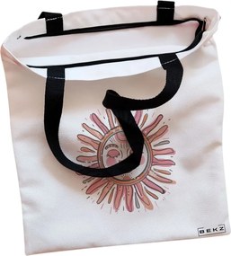 Sacosa de Panza pentru Cumparaturi, Geanta Tote, Happy Sun 2, Cu fermoar, 38x34.5 cm, Alba, BEKZ®