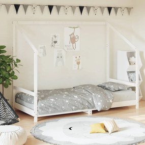 835713 vidaXL Cadru de pat pentru copii, alb, 90x190 cm, lemn masiv de pin