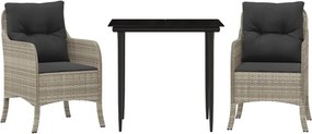vidaXL Set mobilier de grădină cu perne, 3 piese,gri deschis,poliratan