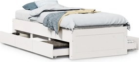 vidaXL Cadru pat fără saltea/cu sertare alb, 90x190 cm, lemn masiv pin