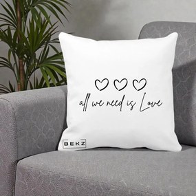 Perna Decorativa All We Need Is Love, 40x40 cm, Alba Mata, Husa Detasabila, Perna Inclusa, BEKZ®
