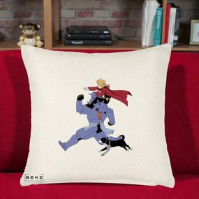 Perna Personalizata Fullmetal Alchemist Edward si Alphonse, 40x40 cm, Crem Reliefat, Husa Detasabila, Perna Inclusa, BEKZ®
