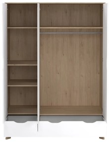 Șifonier alb-în culoare naturală cu aspect de lemn de stejar cu oglindă 147x201x58 cm Ikast – Tvilum