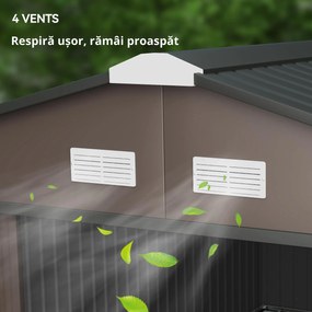 Outsunny Șopron unelte grădină, rezistent la intemperii, feronerie de ventilație, uși glisante, Oțel, Maro | Aosom Romania