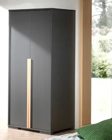 Dulap copii LONDON, 2 uși cu soft-close + rafturi interioare + bară de agățat, 98,5x56x195,2 cm, antracit/natural – Vipack