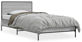 845565 vidaXL Cadru de pat, gri sonoma, 90x190 cm, lemn prelucrat și metal