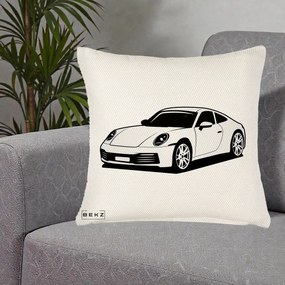 Perna Personalizata Porsche 911 Silueta, 40x40 cm, Crem Reliefat, Husa Detasabila, Perna Inclusa, BEKZ®