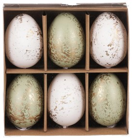 Set de ouă artificiale de Paște în aur decorat, verde-alb, 6 buc