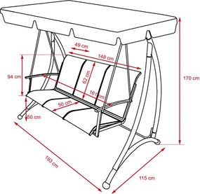 Balansoar de grădină pentru 3 persoane Avenberg ARUBA