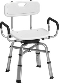 HOMCOM Scaun de Duș Rotativ Reglabil pe Înălțime cu Brațe, Spătar, Capacitate 150 kg, Alb | Aosom Romania