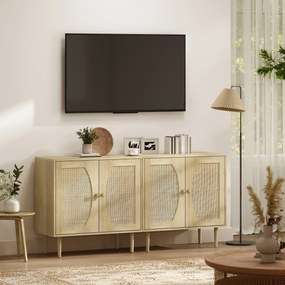 HOMCOM Bufet de bucătărie, mobilier de depozitare cu două uși și 2 niveluri, fațadă din cannage, 80 x 38 x 79 cm efect lemn natural | Aosom Romania