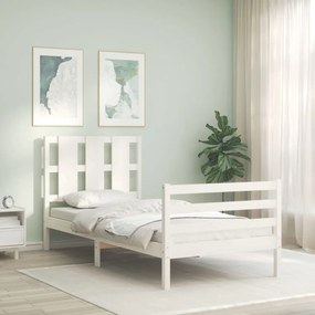 3194077 vidaXL Cadru de pat cu tăblie single mic, alb, lemn masiv